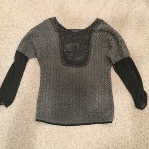 Unique sweater with lace & sheer panel in back